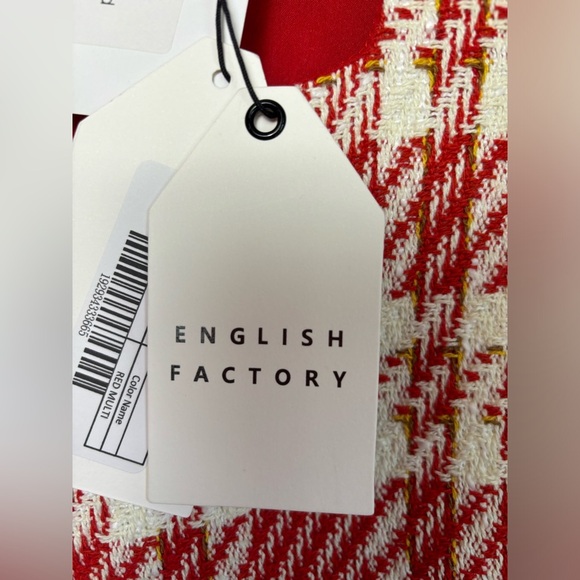 NWT English Factory Tuckernuck Red & White Tweed Puff Sleeve Tiered Dress L - Picture 8 of 13